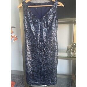 JONES NEW YORK Women's Sheath DRESS Navy Sequins Sleeveless Cocktail Size 2